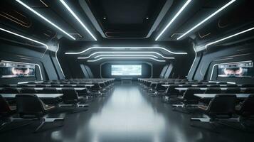 Futuristic classroom in school of the future. Classroom for classes or lectures photo