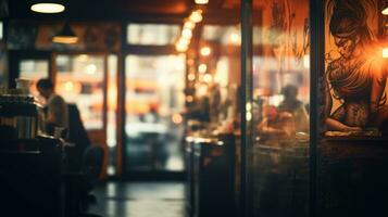 Blurred background of a tattoo parlor. Interior of a city tattoo studio. photo