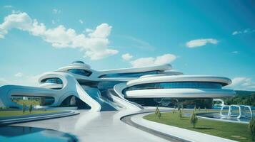 Futuristic university or school building. Future modern technologies photo