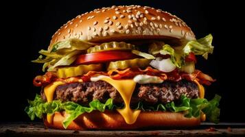 un de cerca revista calidad Disparo de un delicioso hamburguesa ai generado foto