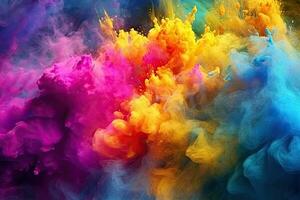 A colorful powder explosion in a black background Generative AI photo