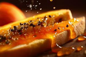 papaya toast, macro shot of a fresh breakfast with Dripping Honey, AI Generated photo