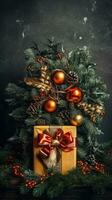 Celebrating Christmas with Fir Branches and Meaningful Gifts, AI Generated photo