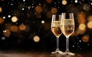 Holiday background with champagne glasses photo