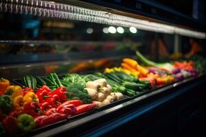 vegetales en monitor en un tienda de comestibles Tienda foto