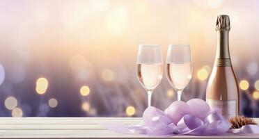 Holiday background with champagne glasses photo