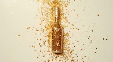 Glitter background with champagne bottle photo