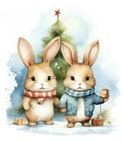 Cute group of Christmas rabbits photo