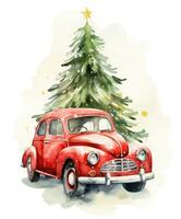 retro coche con Navidad árbol foto