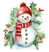 Cute watercolor snowman isolated photo