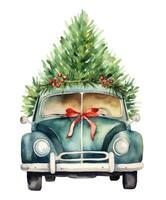 retro coche con Navidad árbol foto