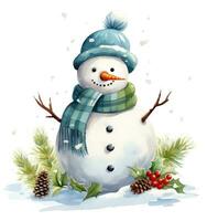 Cute watercolor snowman isolated photo