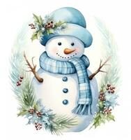 Cute watercolor snowman isolated photo