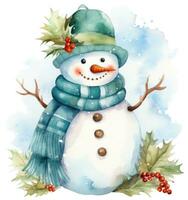 Cute watercolor snowman isolated photo