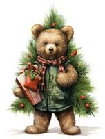 linda oso con Navidad árbol foto