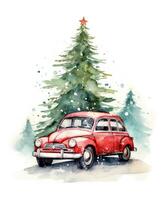 retro coche con Navidad árbol foto