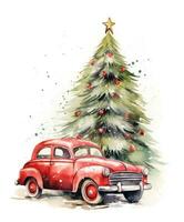 Retro car with Christmas tree photo