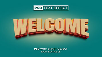 Welkom 3d tekst effect gebogen stijl. bewerkbare tekst effect. psd