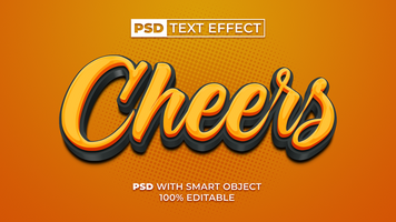 Cheers text effect yellow style. Editable text effect. psd