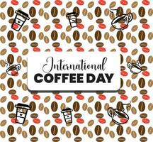 International coffee day seamless pattern Design.Four in one set. vector