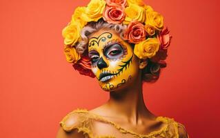 Beautiful young lady with sugar skull makeup photo