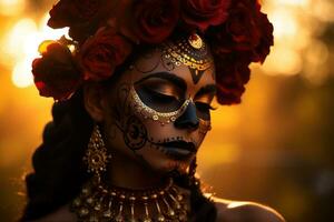 Beautiful young lady with sugar skull makeup photo