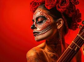 Beautiful young lady with sugar skull makeup photo