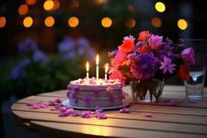 Birthday cake with flowers photo