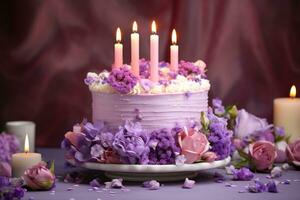 Birthday cake with flowers photo