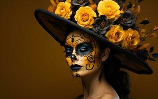 Beautiful young lady with sugar skull makeup photo