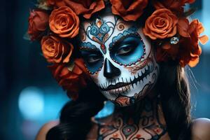 Beautiful young lady with sugar skull makeup photo