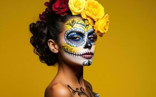 Beautiful young lady with sugar skull makeup photo