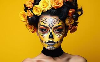 Beautiful young lady with sugar skull makeup photo