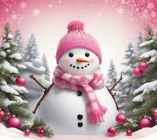 winter graphics with a snowman, Christmas baubles in barbie pink photo