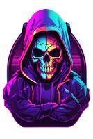 Scary skull in a hood in laser neon colors photo