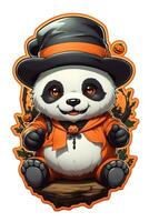 black and white panda graphic on orange background for halloween photo