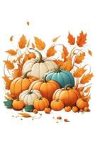 interesting autumn graphic with pumpkins and orange leaves photo