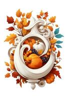 interesting autumn graphic with pumpkins and orange leaves photo