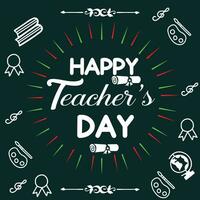 Greeting card for happy teacher's day with chalk on a blackboard. Simple vector illustration.Web