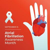 National Atrial Fibrillation Awareness Month design template good for celebration usage. red ribbon vector design. heart vector image. flat design. vector eps 10.