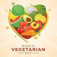 World Vegetarian Day design template good for celebration usage. vegetable and fruit vector illustration. banana watermelon apple tomato carrot coconut vector illustration. vector eps 10.