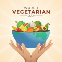 World Vegetarian Day design template good for celebration usage. vegetable and fruit vector illustration. banana watermelon apple tomato carrot coconut vector illustration. vector eps 10.