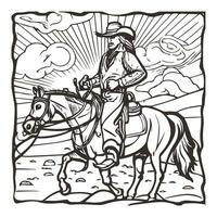 Rodeo western vintage cowboy hand drawn artwork. Cowboy coloring page vector photo