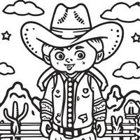 Rodeo western vintage cowboy hand drawn artwork. Cowboy coloring page vector photo