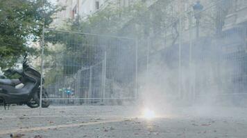 Firecrackers in the street is a common thing at Las Fallas in Valencia video