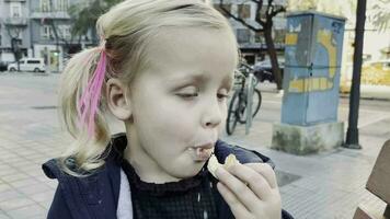 Child getting hungry after walking outdoor video