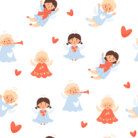 Christmas kids seamless pattern. Cute angel girls  and  boy png