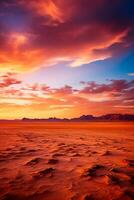 A stunning sunset illuminates rainbow clouds over vast desert landscapes with an expansive background for text placement photo