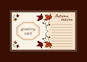 Vector Autumn horizontal card with autumn Leaf. Greeting card with copy space in autumn colors.