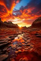 Dramatic desert scenery becomes even more surreal as colorful clouds form a magnificent rainbow canopy photo